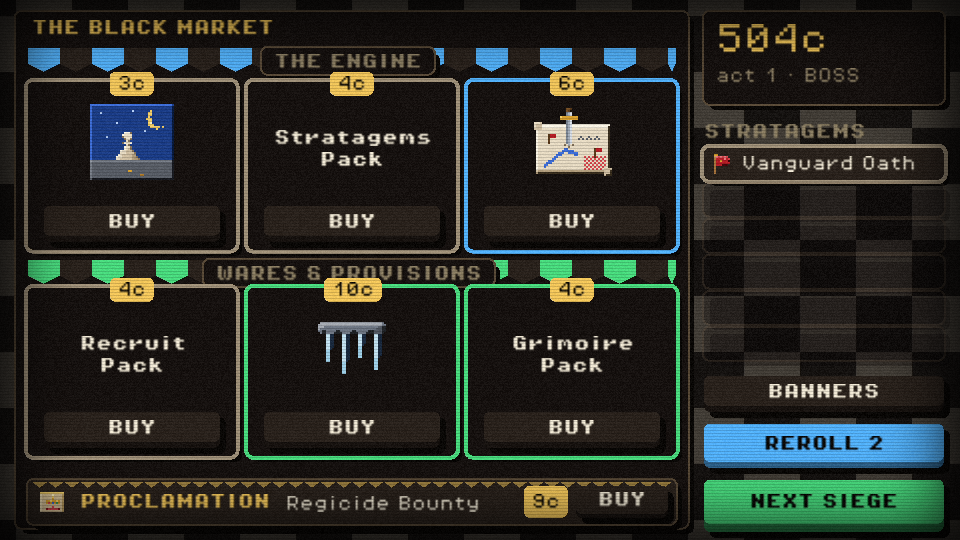 The Black Market shop with stratagems, packs and banners