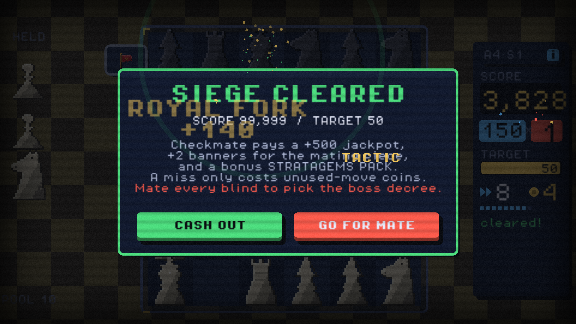 The siege-cleared decision: cash out or go for mate